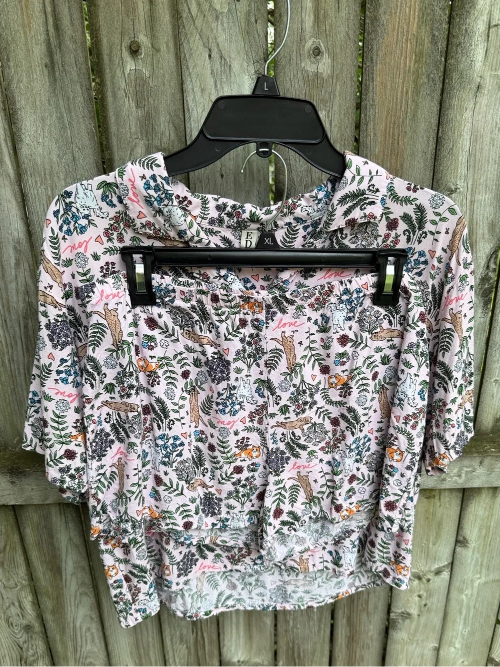 ED Ellen Degeneres Cat Pajama Set loungewear pink cats flowers love hearts XL